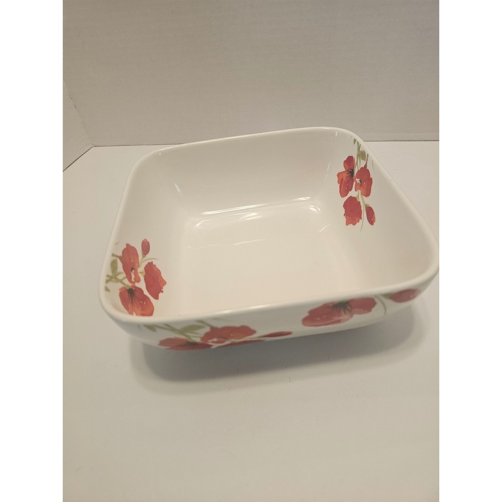 Ciroa Serving Bowl Poppy Floral 8x8x3" Square Ceramic 2 qt 8 cup